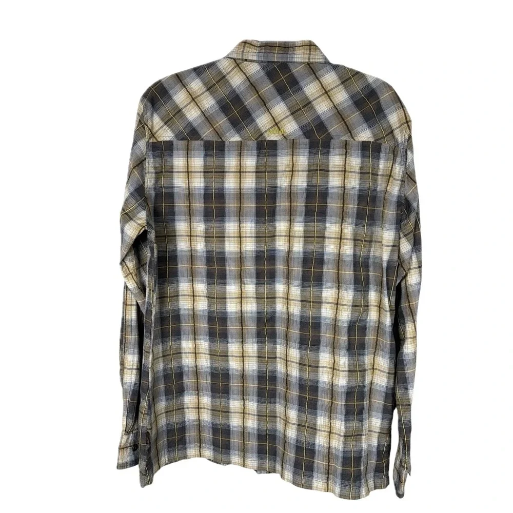 KUHL Shirt Men Large Plaid Crinkle Cotton Long‎ Sleeve Button Up Hiking Camping